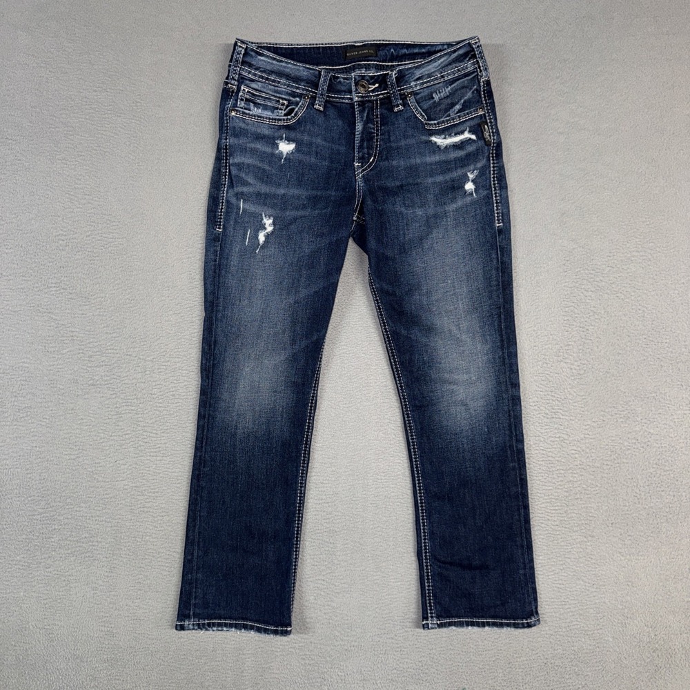 Silver Jeans Co Jeans Womens 28 (Fits 29x24) Blue Suki Capri Stretch Distressed